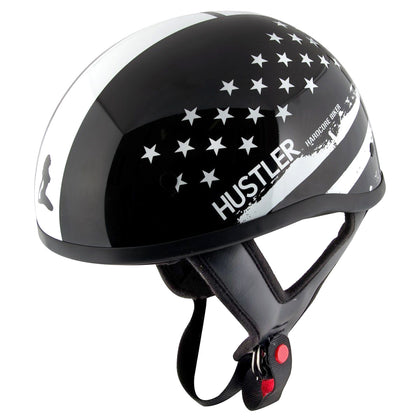 Outlaw Helmets HT1 Hustler Glossy Black & White US Flag Half Helmet DOT Approved Motorcycle Half Helmet for Men & Women - Adult Unisex Skull Cap for Bike ATV UTV Chopper Cruiser Skateboard