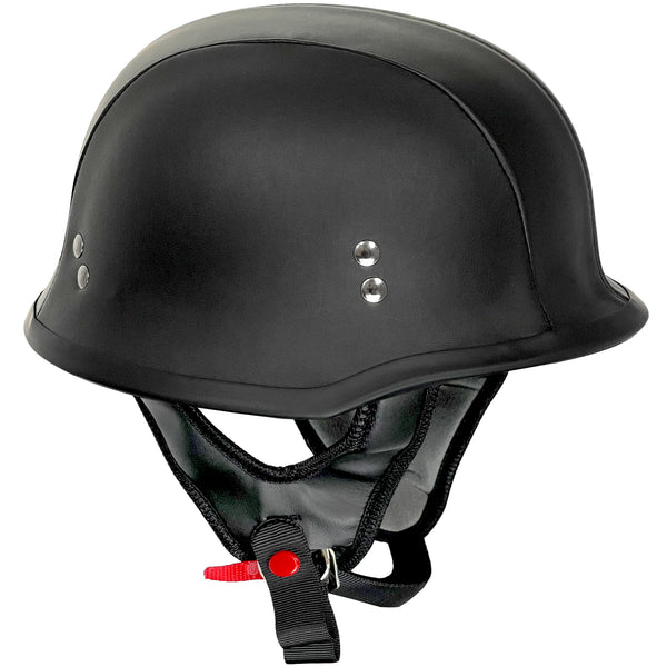 Outlaw Helmets T99 Black Leather German Style Motorcycle Half Helmet for Men & Women DOT Approved - Adult Unisex Skull Cap for Bike Scooter ATV UTV Chopper Skateboard