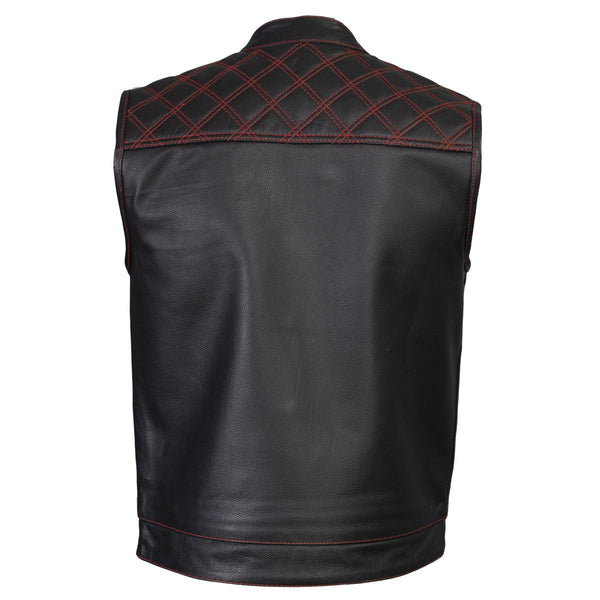 Xelement ‘Gold Series’ XS13002 Men's 'Stars and Stripes’ Black Leather MC Vest with USA Flag Liner