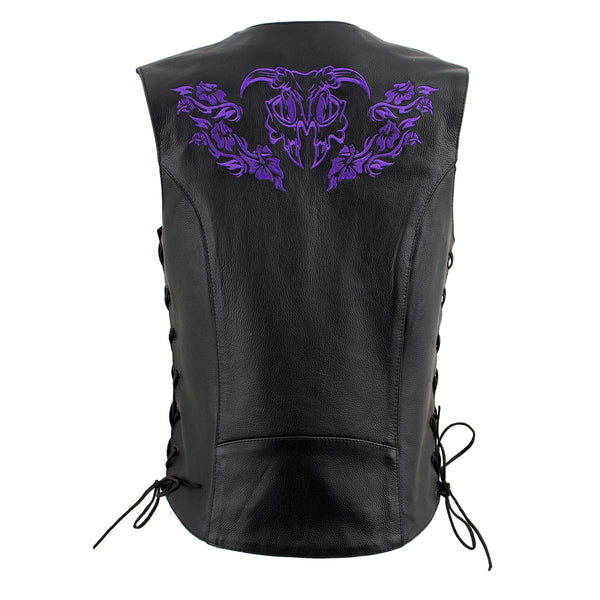 Xelement XS24005 Ladies ‘Gemma’ Black and Purple Leather Vest with Side Lace Adjustment