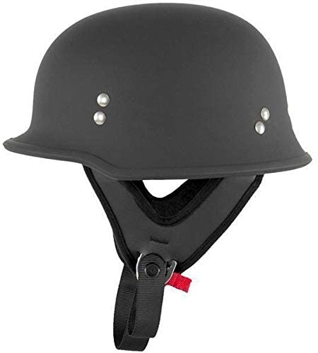 Outlaw Helmets N10 NOVELTY Matte Black German Style Motorcycle Half Helmet for Men & Women - Adult Unisex Skull Cap for Bike Scooter ATV UTV Chopper Skateboard (Medium)