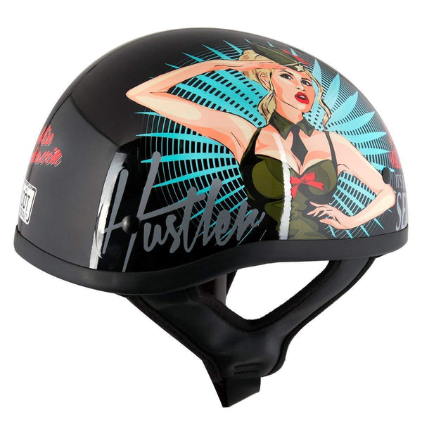 Outlaw Helmets HT1 Hustler Glossy Black Its Just Sex Motorcycle Half Helmet for Men & Women DOT Approved - Adult Unisex Skull Cap for Bike Scooter ATV UTV Chopper Skateboard