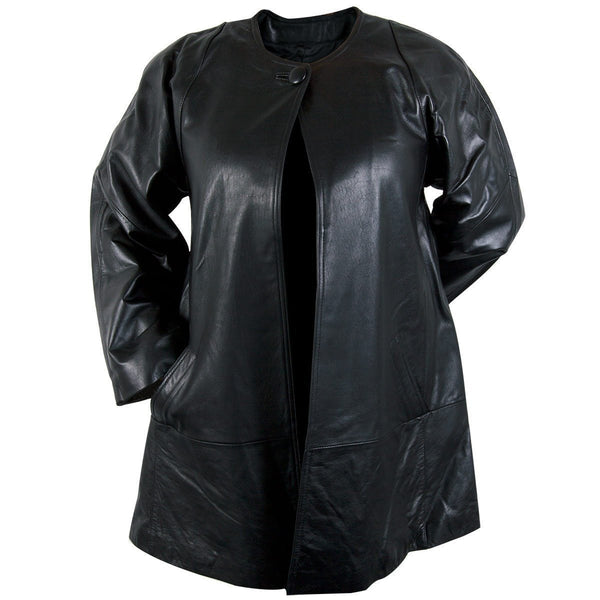 Ladies Lucky Leather 83 Soft Touch Supple Lambskin Collarless Leather Coat with One Button Collar