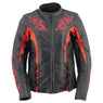 Xelement XS2029 Women's 'Gemma' Black and Red Leather Embroidered Jacket with X-Armor