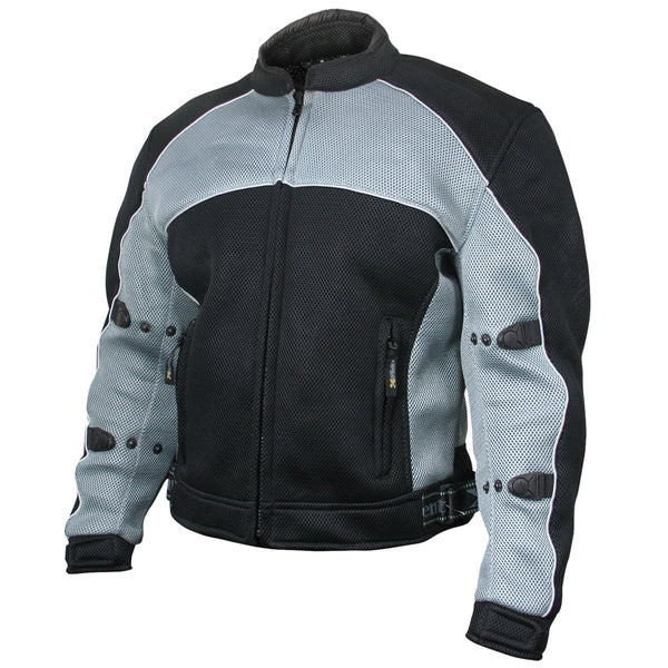Xelement CF511 Black Silver Tri-Tex Mesh Motorcycle Sport Jacket For Men with X Armor Protection - Premium Lightweight Breathable Textile Biker Coat