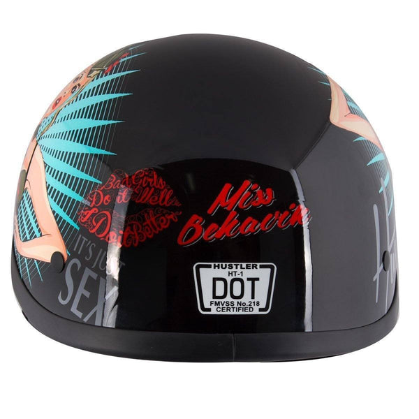 Outlaw Helmets HT1 Hustler Glossy Black Its Just Sex Motorcycle Half Helmet for Men & Women DOT Approved - Adult Unisex Skull Cap for Bike Scooter ATV UTV Chopper Skateboard