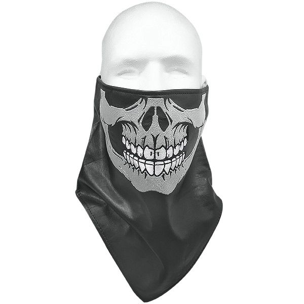 Xelement XF-1388 Motorcycle Leather Bandanna with Evil Skull Embroidery