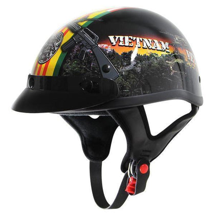 Outlaw Helmets T70 Hustler Glossy Black Vietnam Motorcycle Half Helmet for Men & Women with Sun Visor DOT Approved - Adult Unisex Skull Cap for Bike Scooter ATV UTV Chopper Skateboard