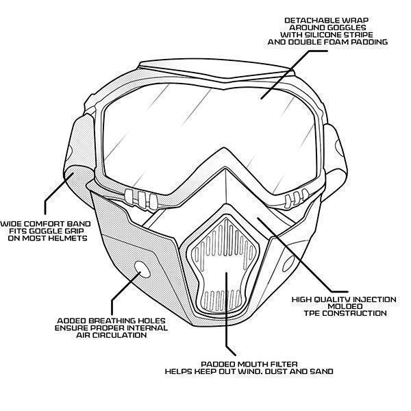 Outlaw 50 Nemesis Vintage Face Mask with Detachable Motorcycle Goggles and UV 400 Lens