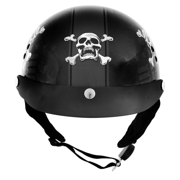 Outlaw Helmets T70 Black Freedom Skull Motorcycle Half Helmet for Men & Women with Sun Visor DOT Approved - Adult Unisex Skull Cap for Bike Scooter ATV UTV Chopper Skateboard